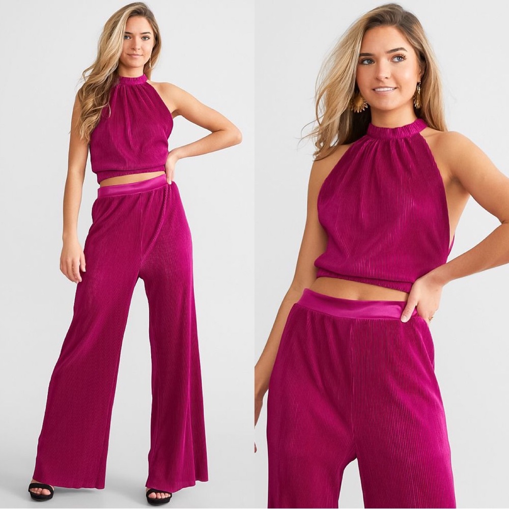BKE Magenta Wide Leg Jumpsuit
